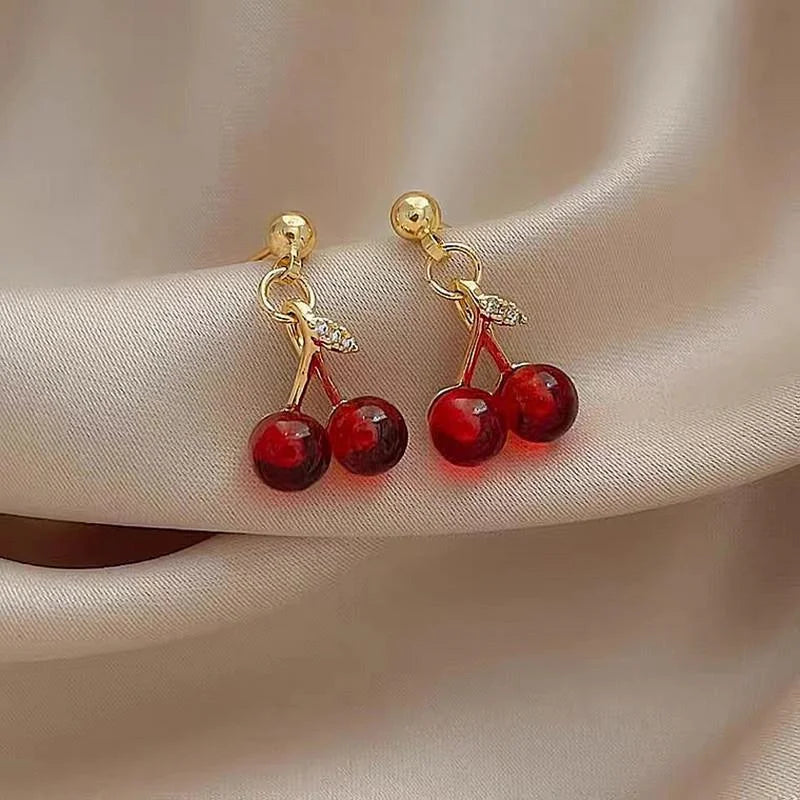 Wine Red, Cherry & Gold Pendant Necklace and Earring Set for Women – Elegant Fashion Jewelry for Weddings, Birthdays & Special Occasions