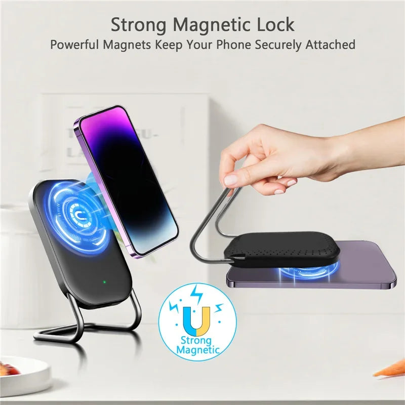 Magnetic Wireless Charger Stand Fast Charging Pad for iPhone 15 14 13 12 Pro with Dock Station