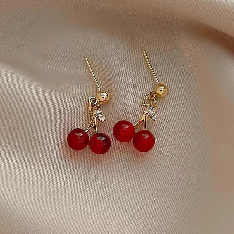 Wine Red, Cherry & Gold Pendant Necklace and Earring Set for Women – Elegant Fashion Jewelry for Weddings, Birthdays & Special Occasions