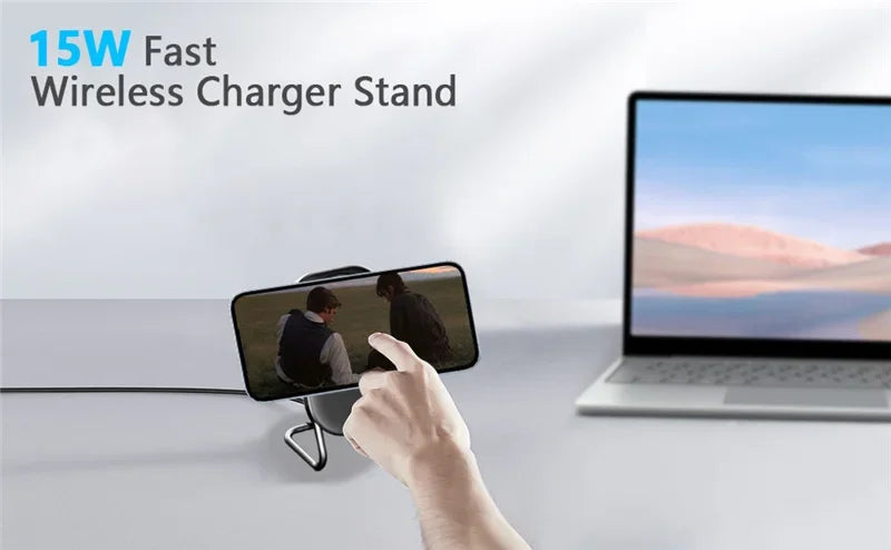 Magnetic Wireless Charger Stand Fast Charging Pad for iPhone 15 14 13 12 Pro with Dock Station