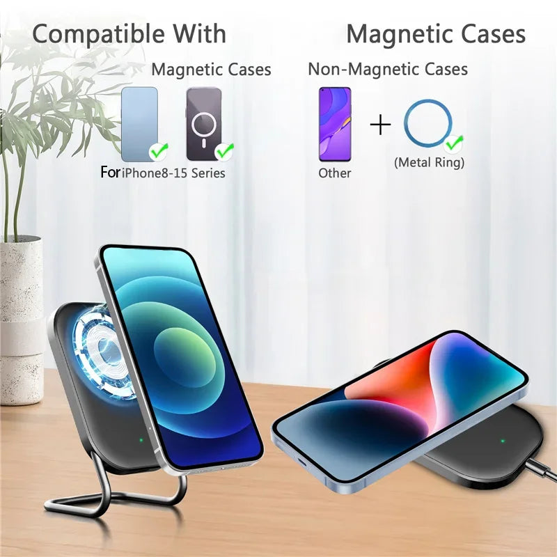 Magnetic Wireless Charger Stand Fast Charging Pad for iPhone 15 14 13 12 Pro with Dock Station
