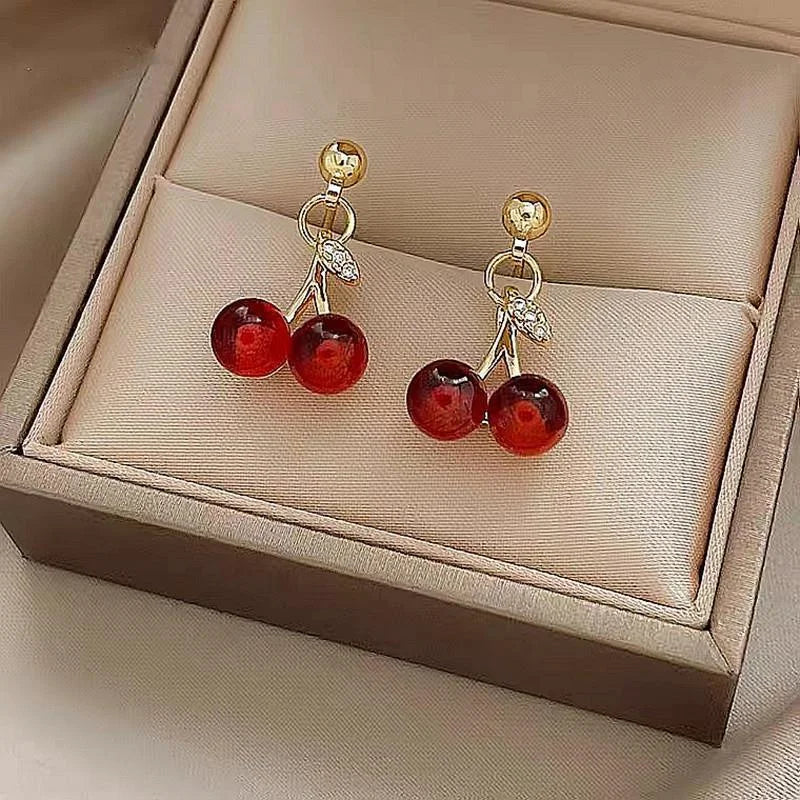 Wine Red, Cherry & Gold Pendant Necklace and Earring Set for Women – Elegant Fashion Jewelry for Weddings, Birthdays & Special Occasions