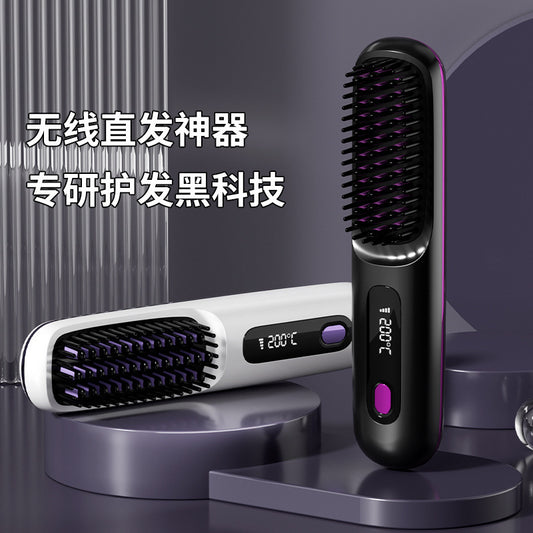 Wireless Hair Straightening Comb – Fast Heating, Anti-Scald Design, LED Display, USB Rechargeable, Lightweight & Travel-Friendly – Ideal Gift for Girls