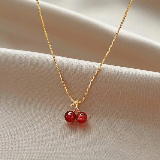 Wine Red, Cherry & Gold Pendant Necklace and Earring Set for Women – Elegant Fashion Jewelry for Weddings, Birthdays & Special Occasions